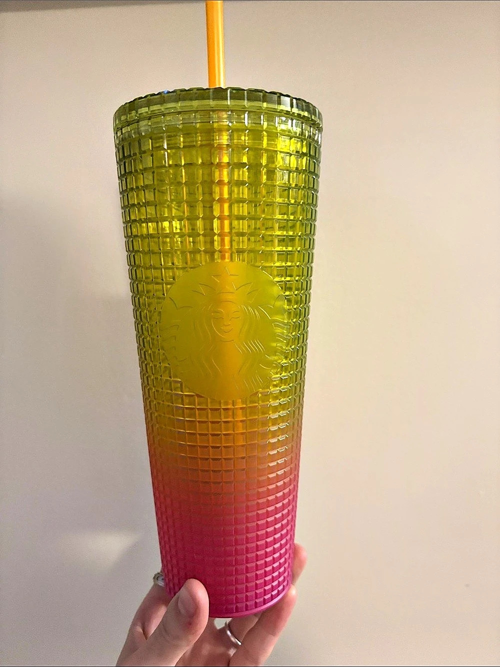 Starbucks Lemon Prism Spray Pink Gradient Ombre Venti Cold Cup Tumbler